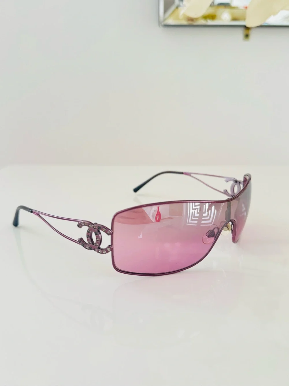 RARE 💫 VINTAGE Chanel Authentic purple CC crystal rimless sunglasses